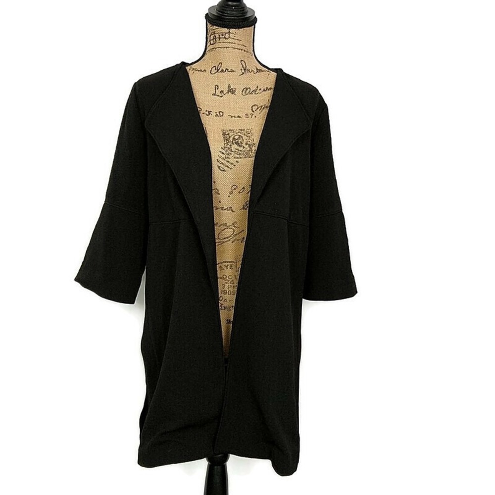 Nine West Cardigan Women S Black Open Front 3/4 Sleeve Textured Crepe Layering